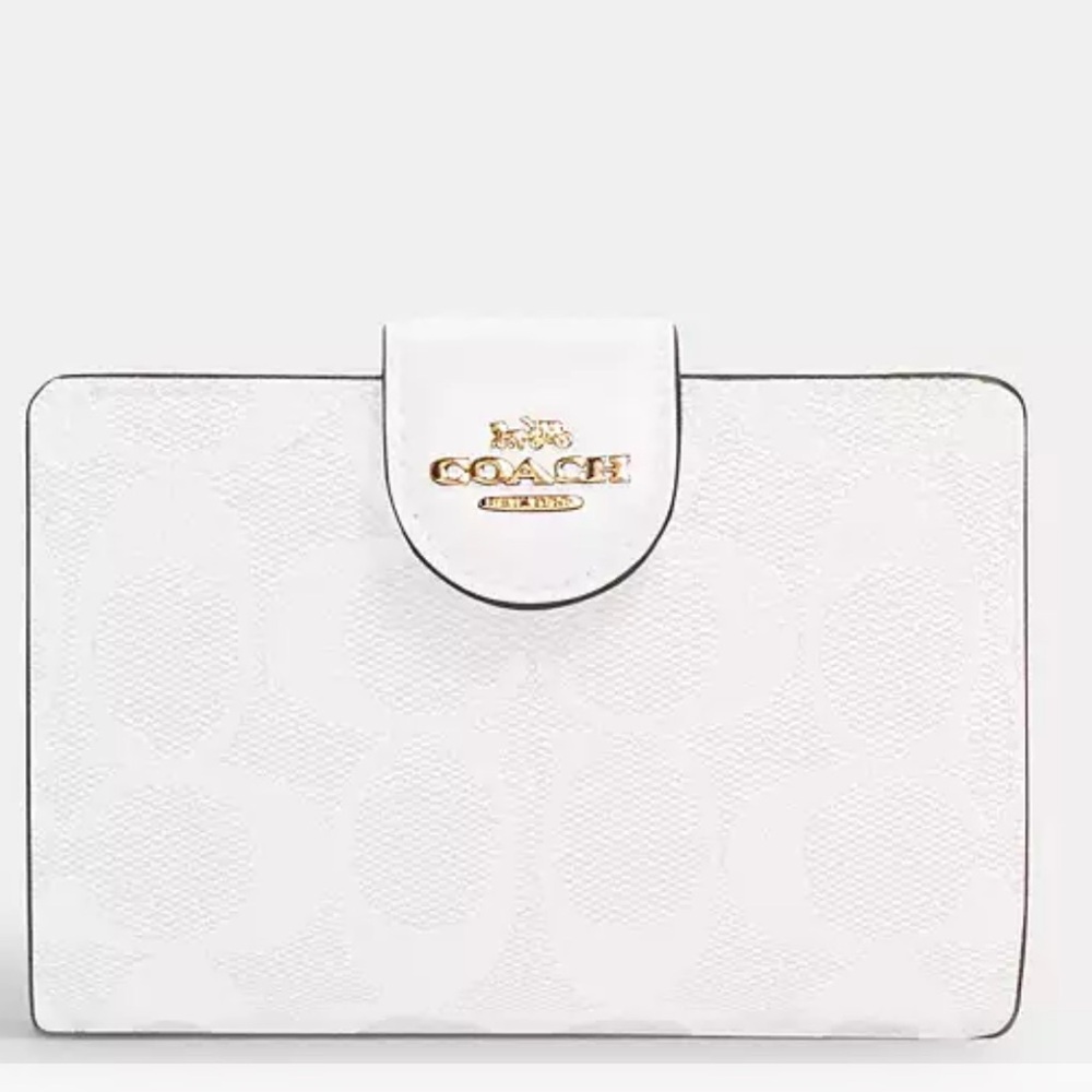 Medium Corner Zip Wallet In Signature Canvas COACH GLACIER WHITE
